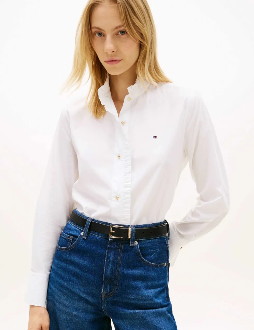 Pure Cotton Ruffle High Neck Shirt