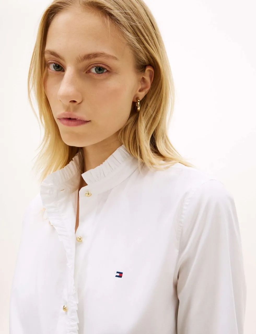 Pure Cotton Ruffle High Neck Shirt
