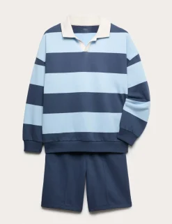 Pure Cotton Rugby Top & Shorts Set (6-16 Yrs)