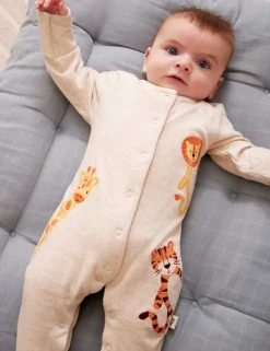 Pure Cotton Safari Appliqué Sleepsuit (7lbs-12 Mths)