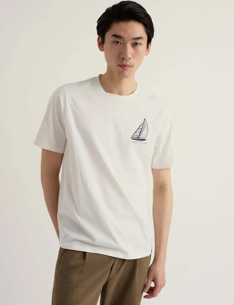 Pure Cotton Sailboat Graphic T-Shirt