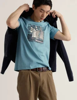 Pure Cotton Sailing Boat Graphic T-Shirt