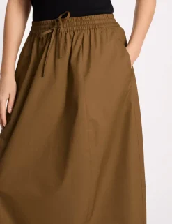 Pure Cotton Sateen Drawstring Midi Skirt