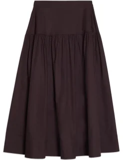 Pure Cotton Sateen Midi A-Line Skirt