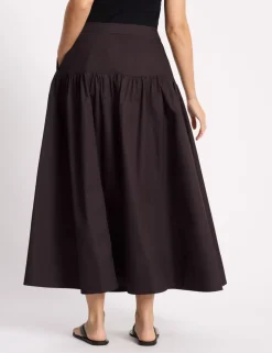Pure Cotton Sateen Midi A-Line Skirt