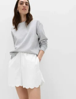 Pure Cotton Scallop Hem Shorts