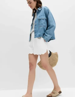 Pure Cotton Scallop Hem Shorts