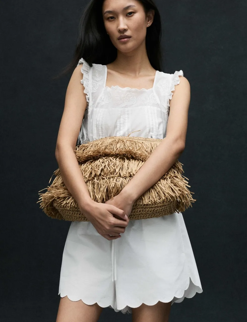 Pure Cotton Scallop Hem Shorts