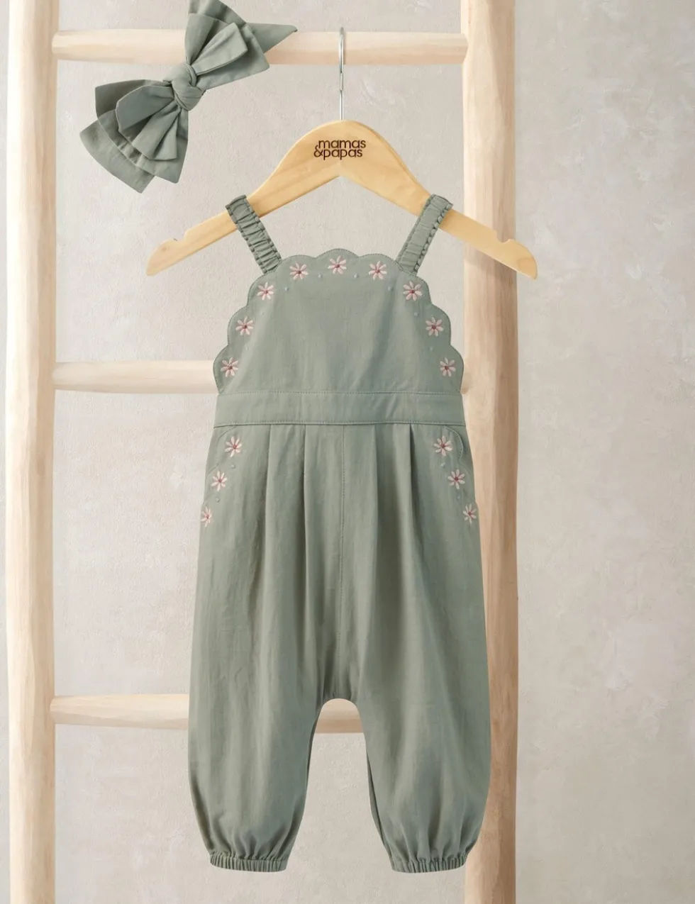 Pure Cotton Scalloped Dungarees & Headband (0-36 Mths)