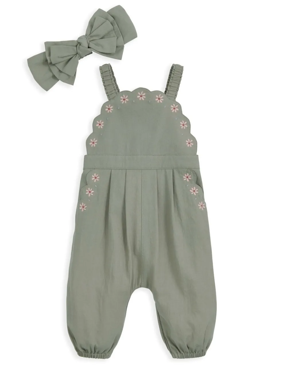 Pure Cotton Scalloped Dungarees & Headband (0-36 Mths)