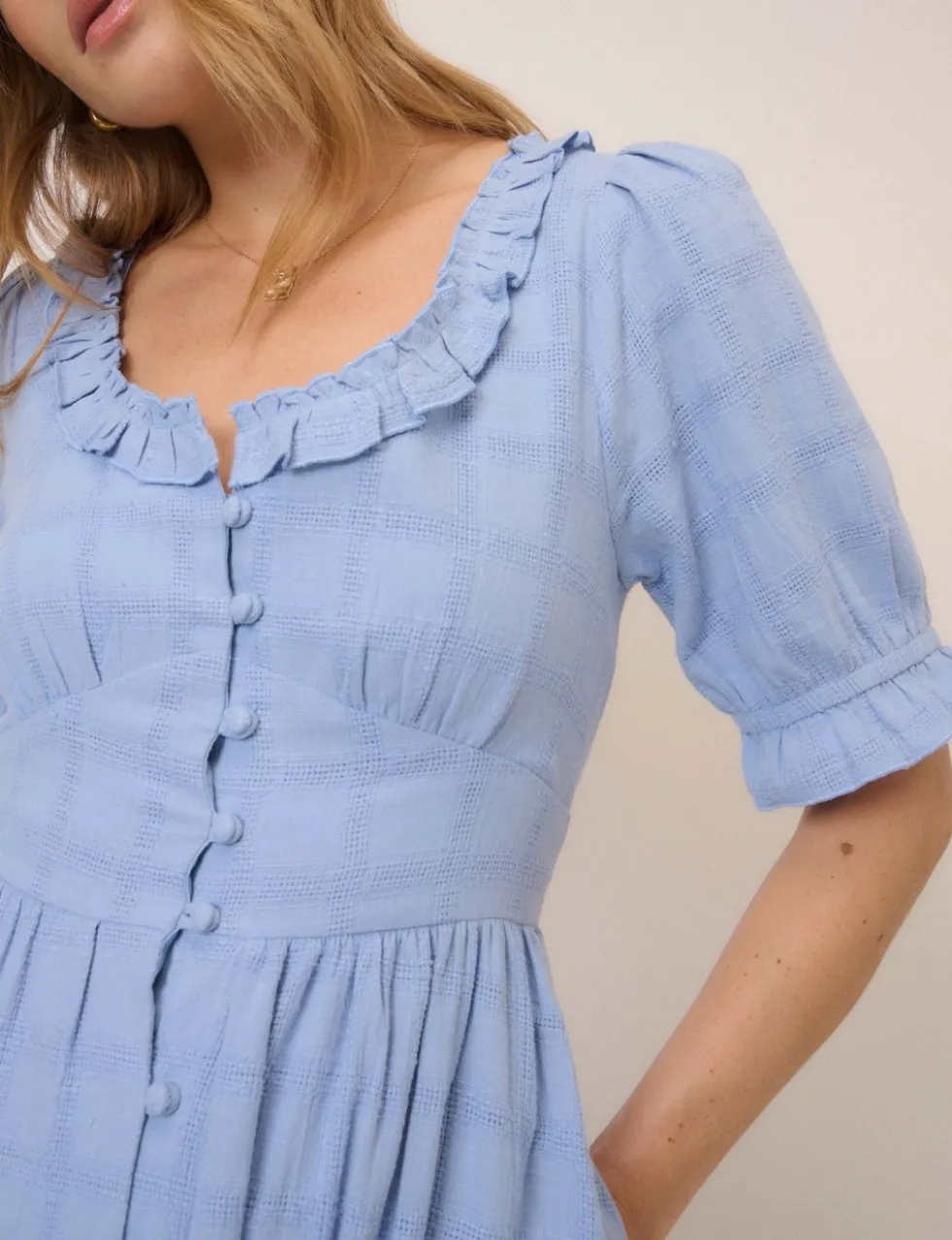 Pure Cotton Scoop Neck Midaxi Waisted Dress