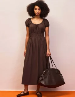 Pure Cotton Scoop Neck Midaxi Waisted Dress