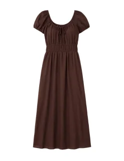 Pure Cotton Scoop Neck Midaxi Waisted Dress