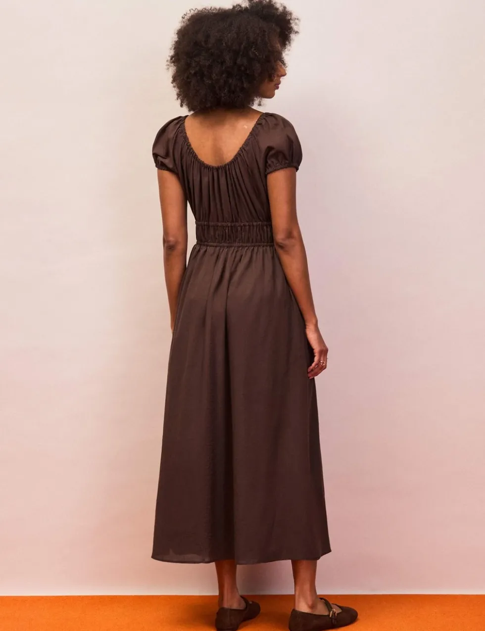 Pure Cotton Scoop Neck Midaxi Waisted Dress