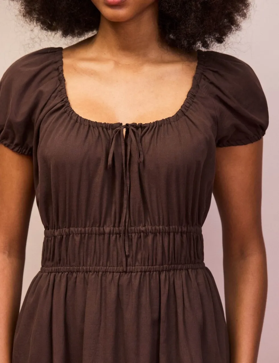 Pure Cotton Scoop Neck Midaxi Waisted Dress