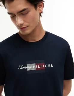 Pure Cotton Script Flag Crew Neck T-Shirt