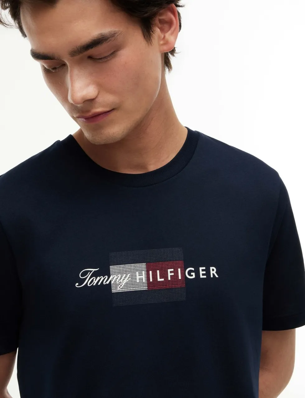 Pure Cotton Script Flag Crew Neck T-Shirt