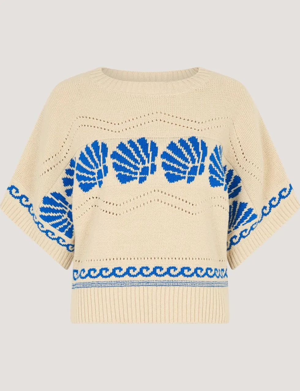 Pure Cotton Seashell Crew Neck Knitted Top