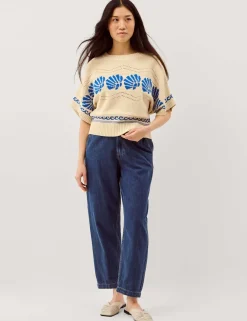 Pure Cotton Seashell Crew Neck Knitted Top