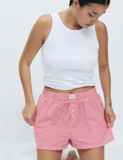 Pure Cotton Seersucker Gingham Pyjama Shorts