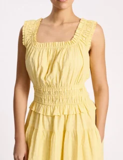Pure Cotton Seersucker Square Neck Dress