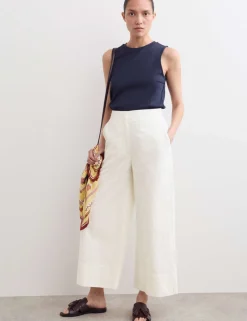 Pure Cotton Seersucker Wide Leg Trousers