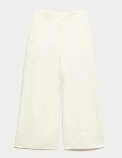 Pure Cotton Seersucker Wide Leg Trousers