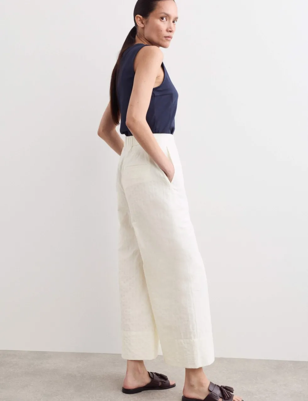Pure Cotton Seersucker Wide Leg Trousers