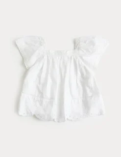 Pure Cotton Shell Broderie Top (2-8 Yrs)