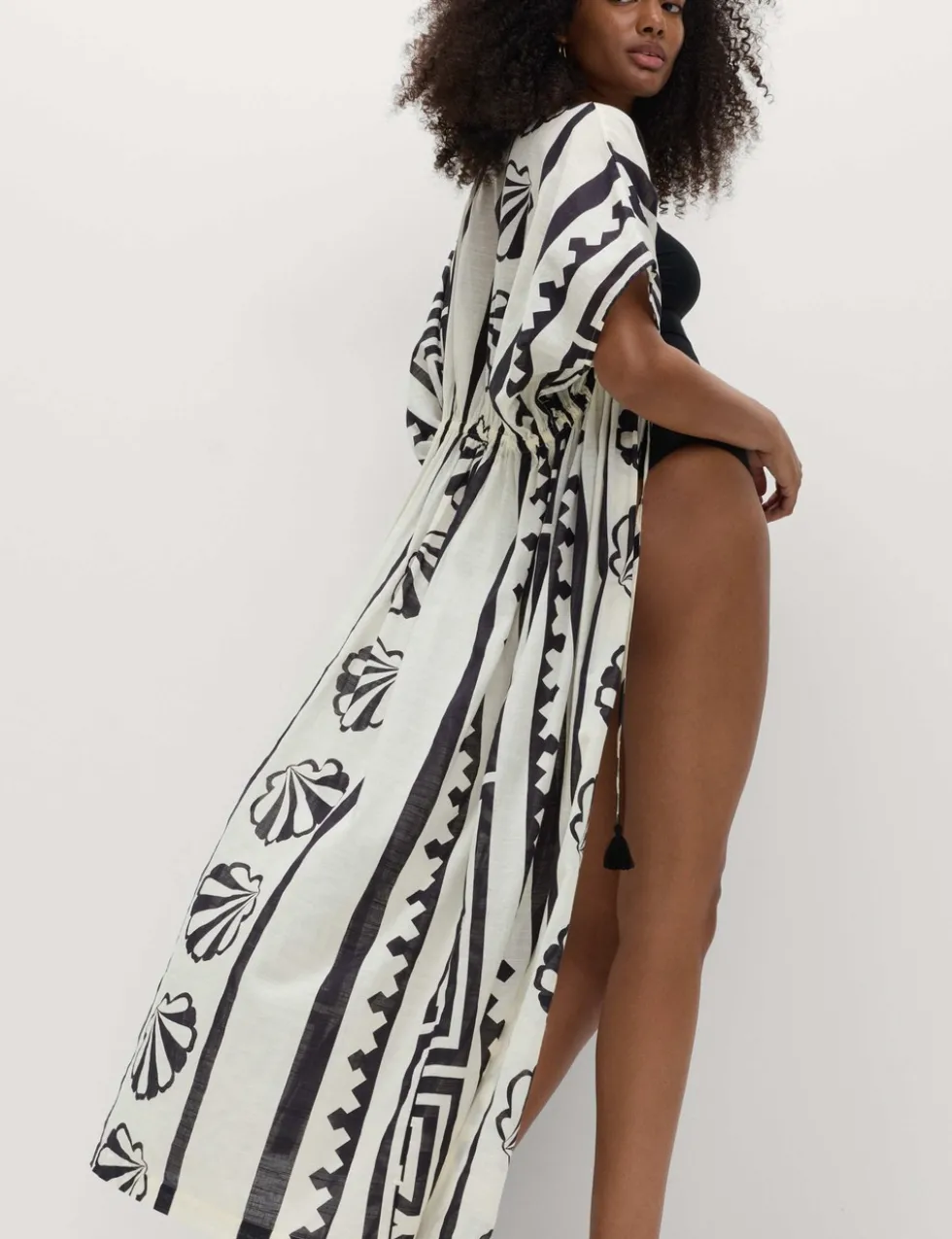 Pure Cotton Shell Print Maxi Kaftan