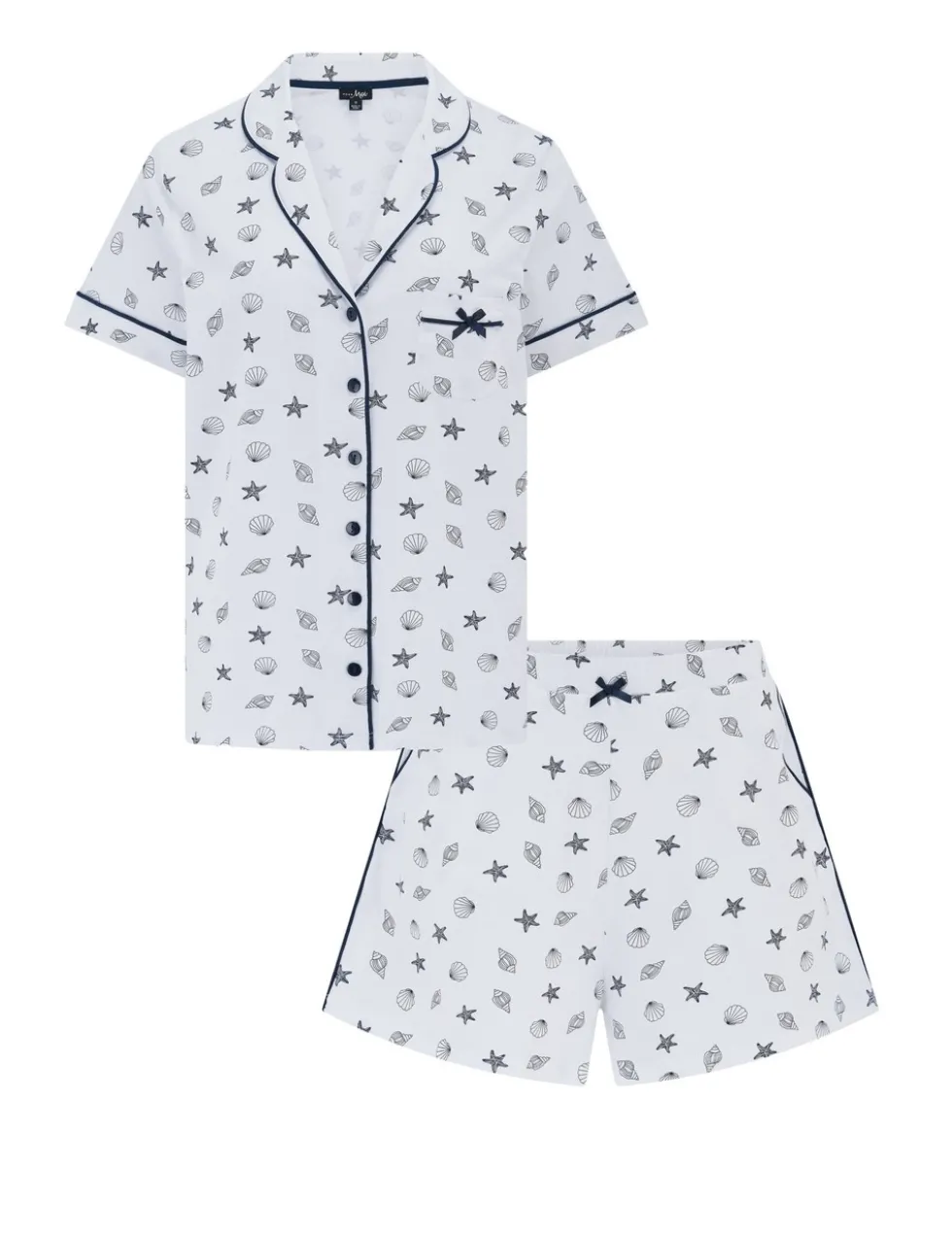 Pure Cotton Shell Print Revere Shortie Set