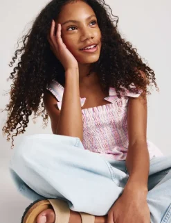 Pure Cotton Shirred Bow Top (6-16 Yrs)