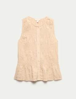 Pure Cotton Shirred Button Through Top