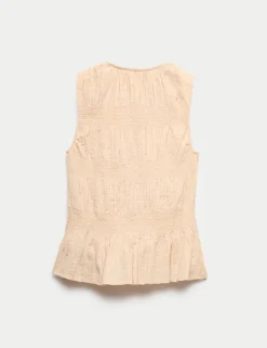 Pure Cotton Shirred Button Through Top