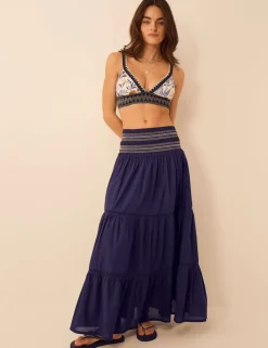 Pure Cotton Shirred Maxi Beach Skirt
