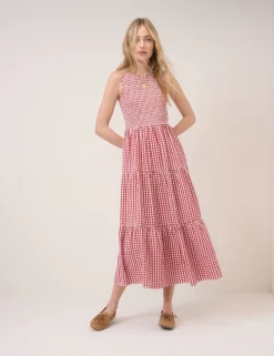 Pure Cotton Shirred Midaxi Tiered Dress
