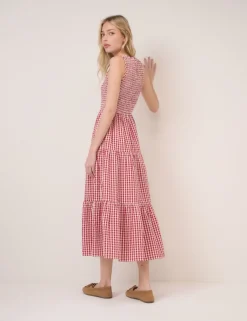 Pure Cotton Shirred Midaxi Tiered Dress