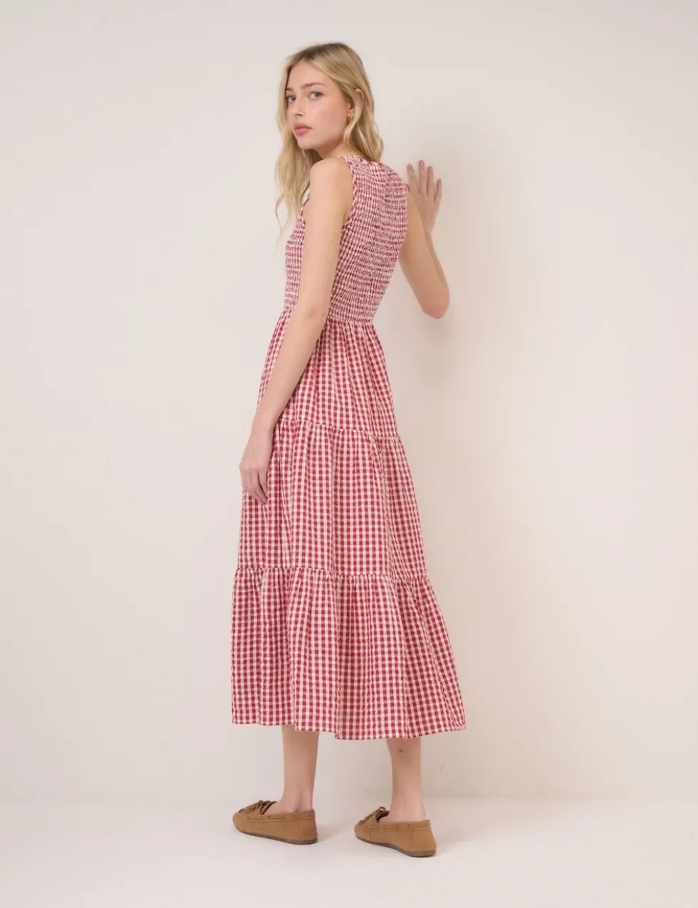 Pure Cotton Shirred Midaxi Tiered Dress