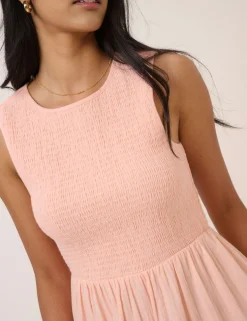 Pure Cotton Shirred Midaxi Tiered Dress