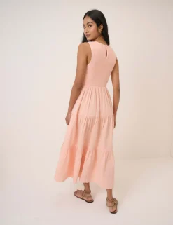 Pure Cotton Shirred Midaxi Tiered Dress