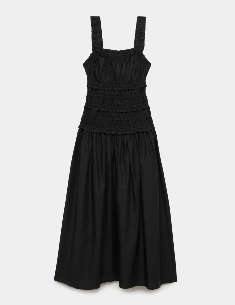 Pure Cotton Shirred Midi Waisted Dress