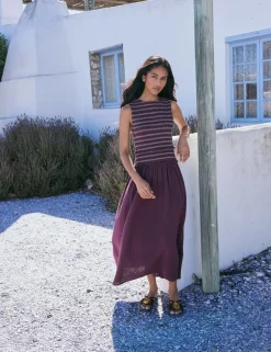 Pure Cotton Shirred Midi Skater Dress