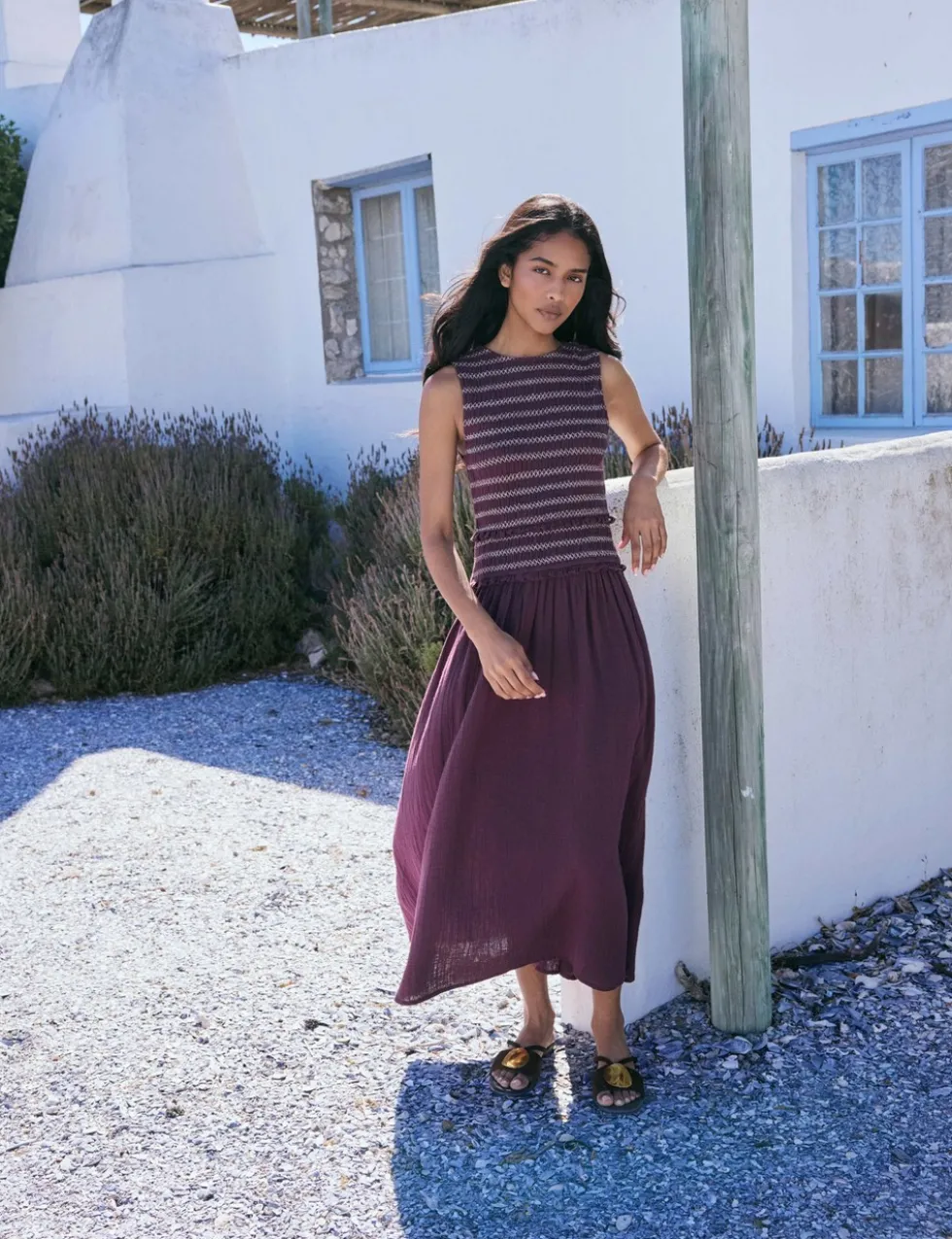 Pure Cotton Shirred Midi Skater Dress