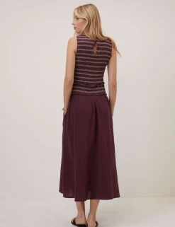 Pure Cotton Shirred Midi Skater Dress