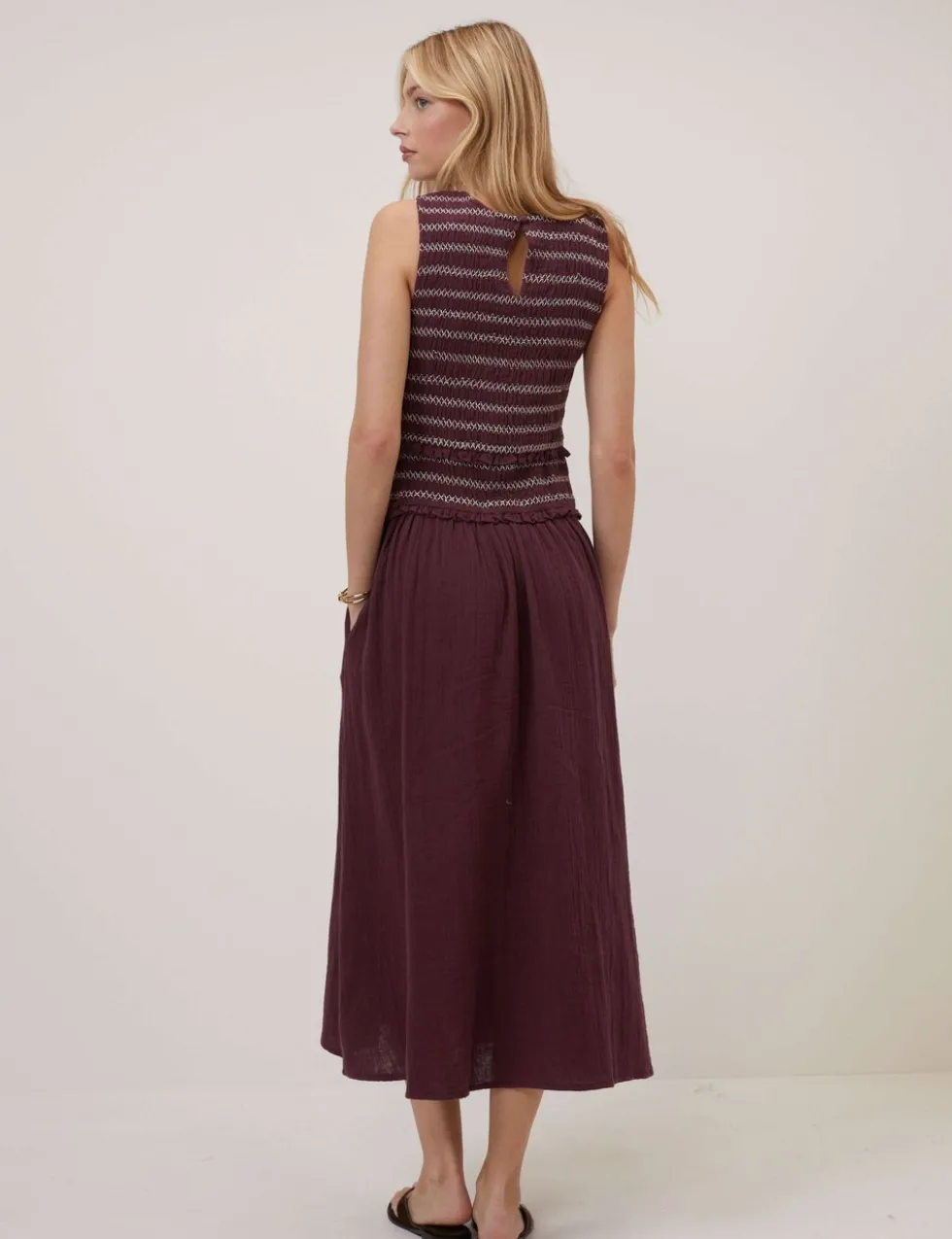 Pure Cotton Shirred Midi Skater Dress