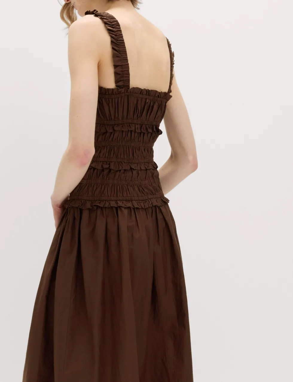 Pure Cotton Shirred Midi Waisted Dress