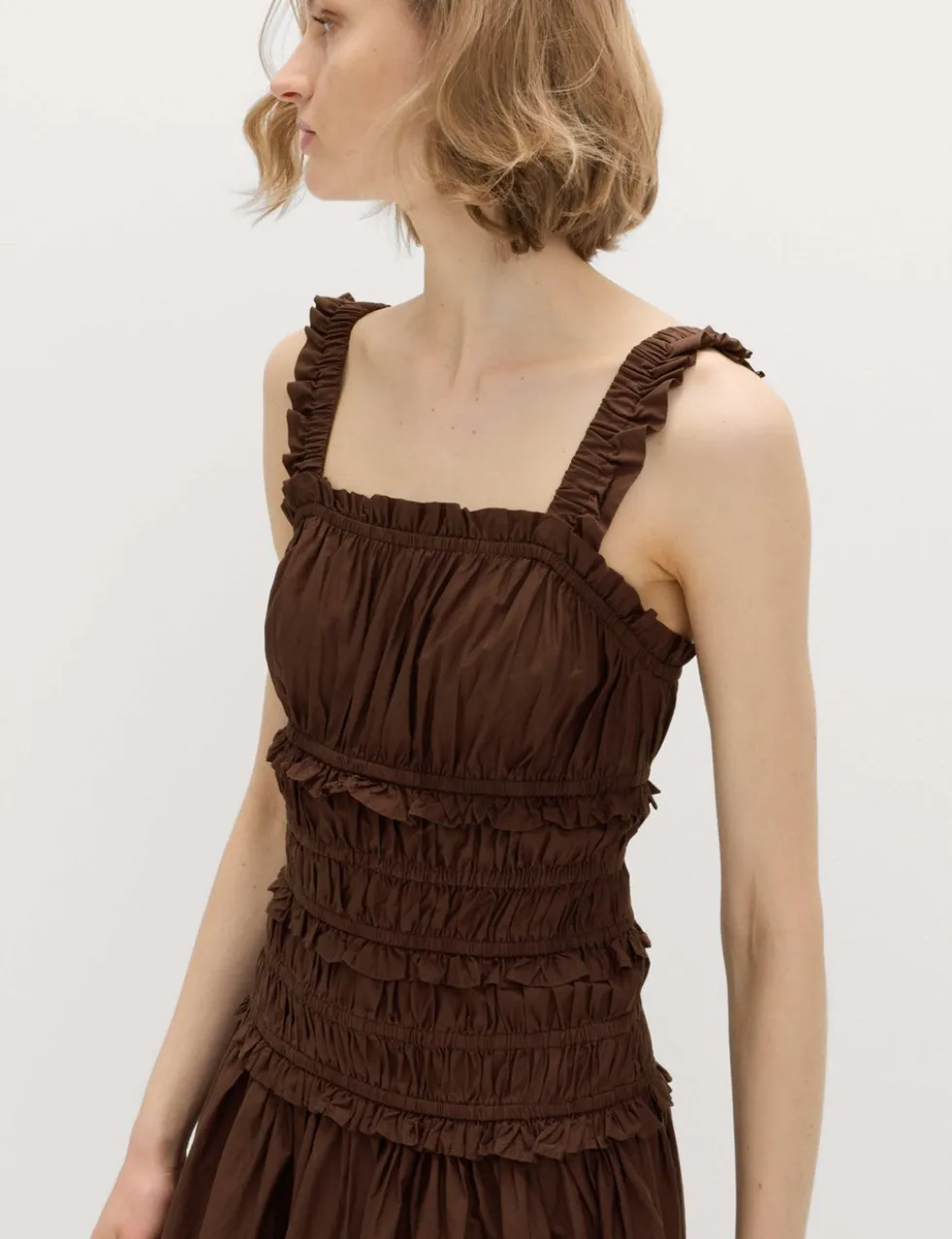 Pure Cotton Shirred Midi Waisted Dress