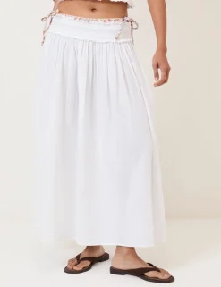 Pure Cotton Shirred Midi Beach Skirt