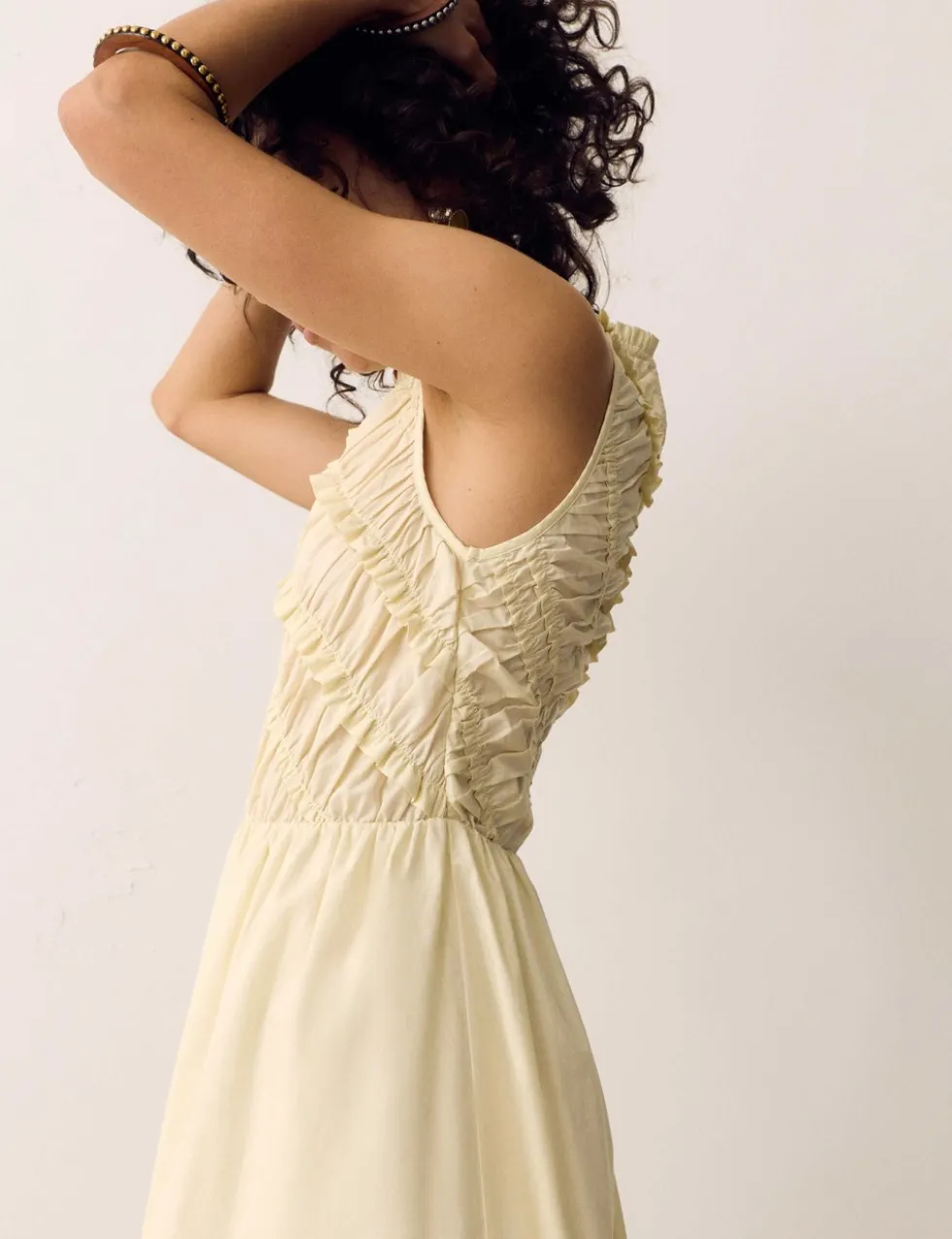 Pure Cotton Shirred Sleeveless Midi Dress