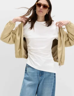 Pure Cotton Shoulder Pad Asymmetric Hem T-Shirt